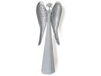 Anděl kovový modlící bílý 65cm s LED